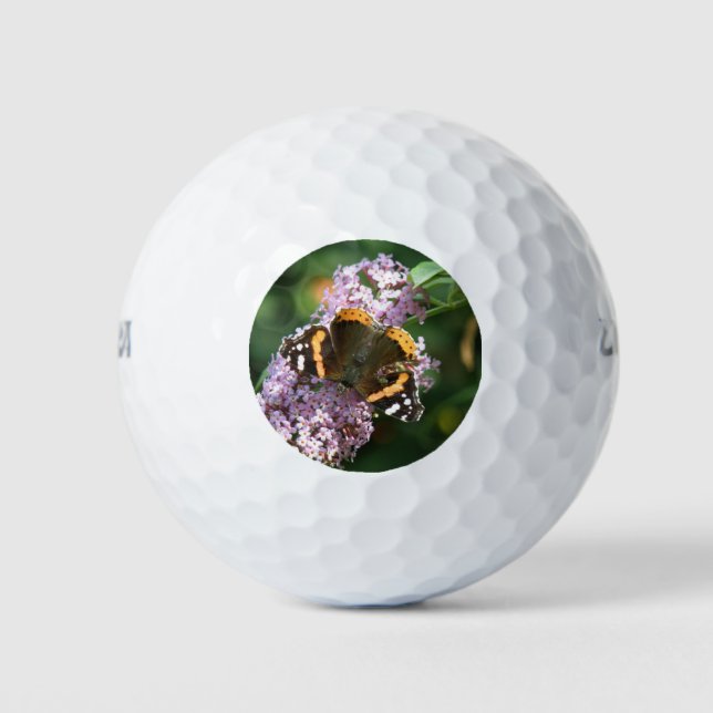 Red Admiral Butterfly and Buddleia Golf Ball (Front)