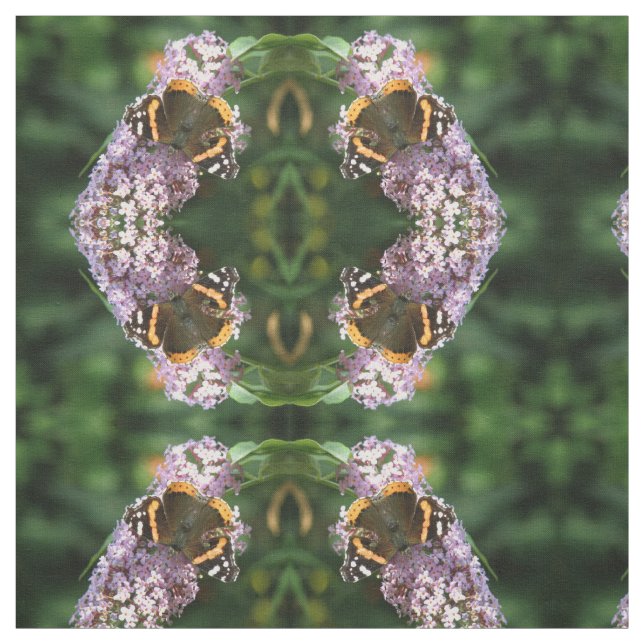 Red Admiral Butterfly and Buddleia Patterned Fabric (Swatch)