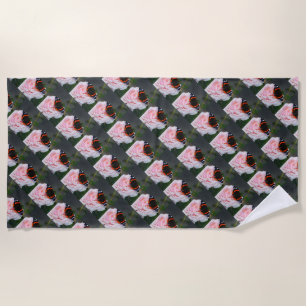 Red admiral butterfly pattern beach towel