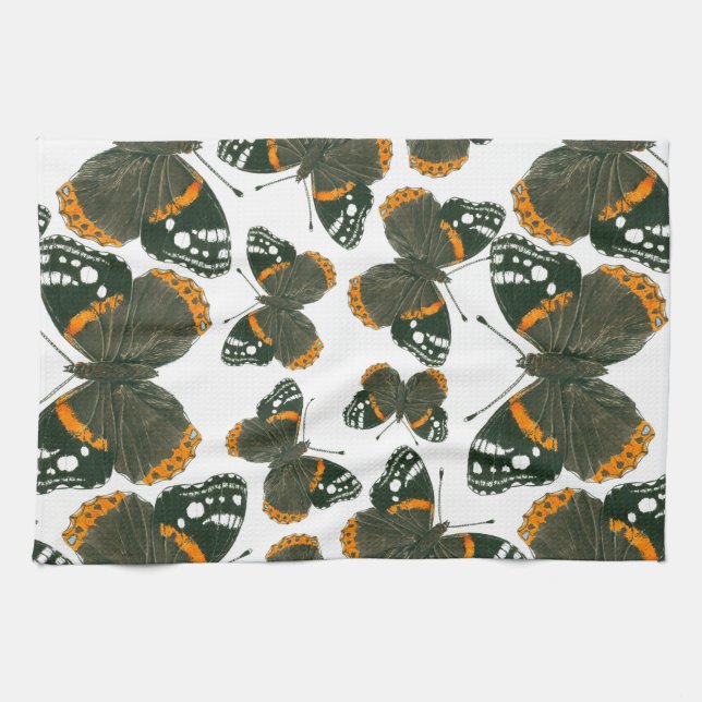 Red admiral butterfly  pattern tea towel (Horizontal)