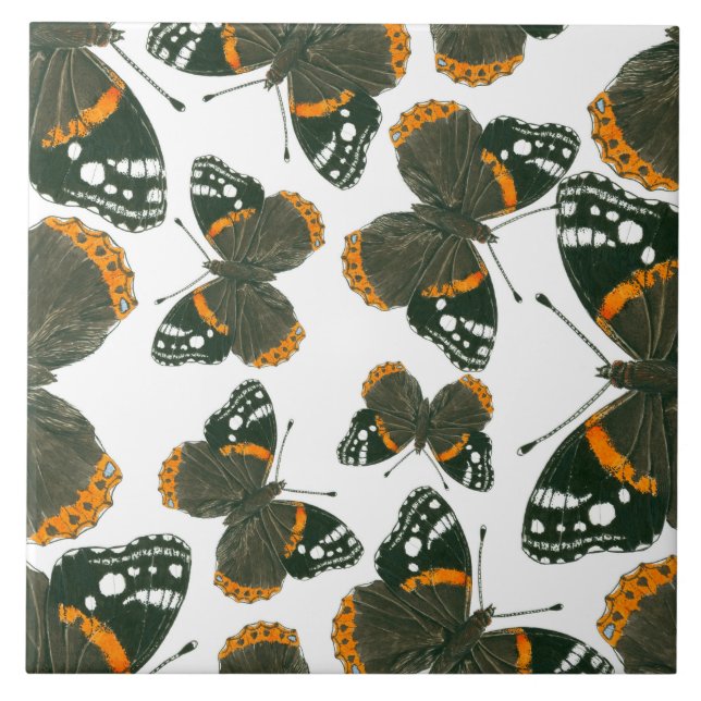 Red admiral butterfly  pattern tile (Front)