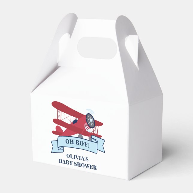 Red Aeroplane Baby Shower Favour Box (Front Side)
