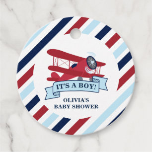 Red Aeroplane Baby Shower Favour Tags
