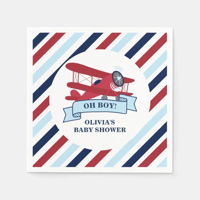 Red Aeroplane Baby Shower Napkin (Front)