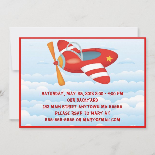 Red Aeroplane Birthday Invitation (Front)
