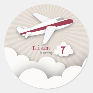 Red Aeroplane Birthday Party Sticker