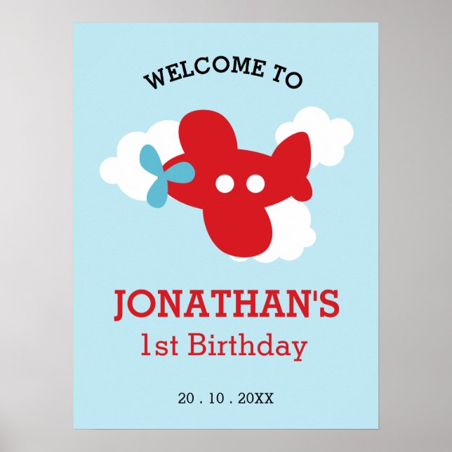 Red Aeroplane Birthday Welcome Sign ( Boy Party ) (Front)