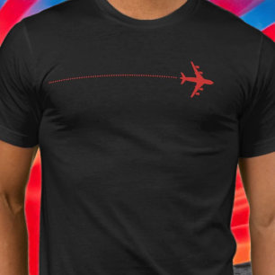 Red Aeroplane with dotted line Black T-Shirt