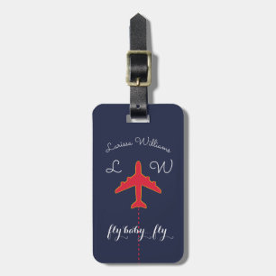 Red Aeroplane with name & initials, travel Luggage Tag