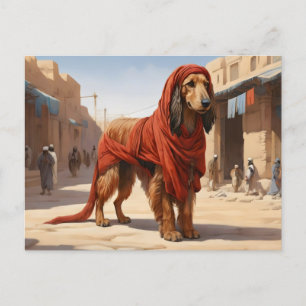 red afghan hound in ancient city postcard