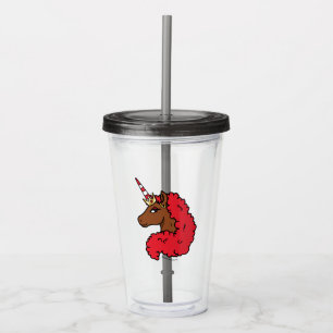 Red Afro Unicorn Acrylic Tumbler