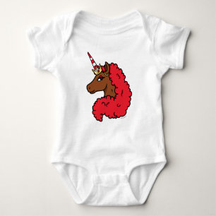 Red Afro Unicorn Baby Bodysuit