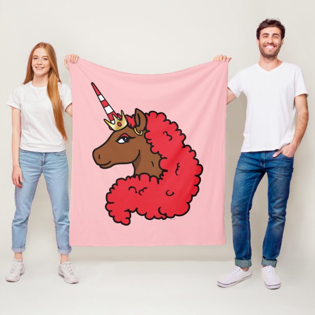 Red Afro Unicorn Fleece Blanket (In Situ)