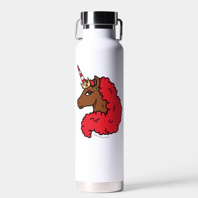 Red Afro Unicorn Water Bottle (Front)
