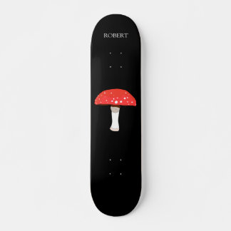 Red agaric fly mushroom with monogram skateboard