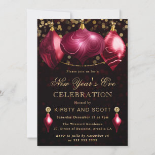 Red Agate and Gold New Year’s Eve Party Invitation