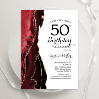 Red Agate Gold White 50th Birthday