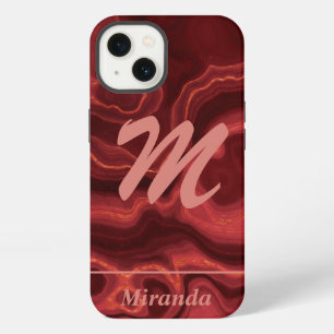 Red Agate Marble light pink Monogram and Name iPhone 13 Case