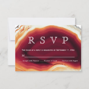 Red agate slice, autumn colours modern wedding RSV RSVP Card