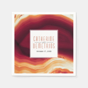 Red agate slice geode modern autumn wedding napkin
