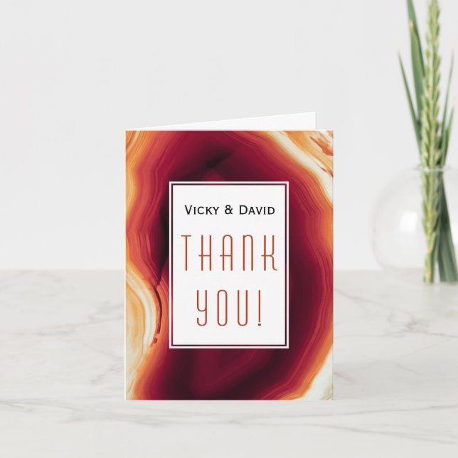 Red agate slice geode wedding Thank You photo (Front)