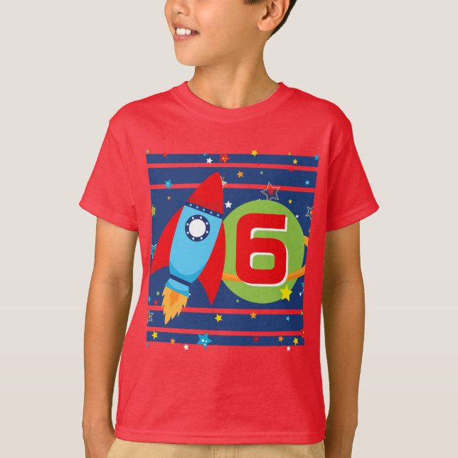 Red Age Rocket Ship Outer Space Birthday Shirt (Front)