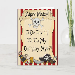 Red Ahoy Matey Pirate Birthday Invites
