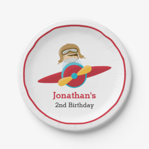 Red Airplane with Pilot Paper Plates