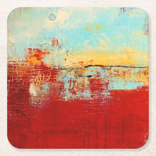 Red Alaskan Abstract Square Paper Coaster (Front)