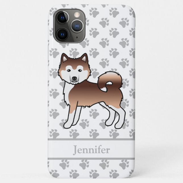 Red Alaskan Malamute Cute Cartoon Dog & Name Case-Mate iPhone Case (Back)