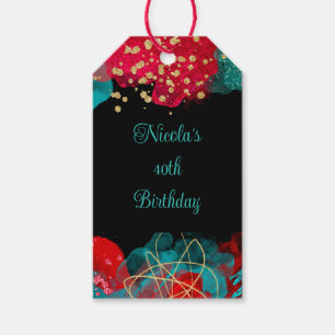 Red Alcohol Ink Birthday Party Gift Tags