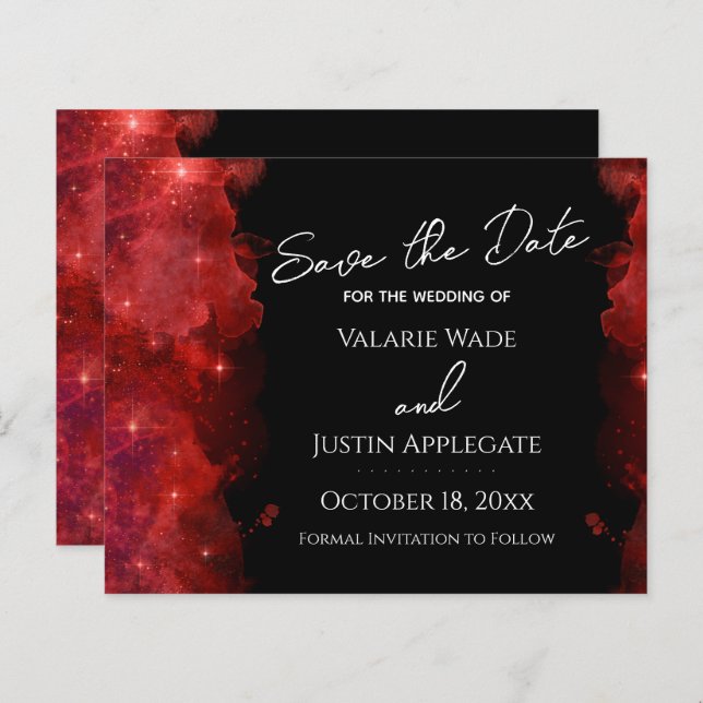 Red Alcohol Ink Save the Date Wedding (Front/Back)