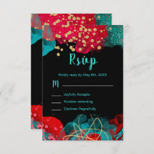 Red Alcohol Ink Sweet 16 Birthday Party RSVP