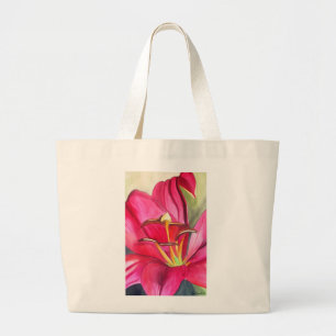 Red Alert Lily watercolor art flower painting Large Tote Bag