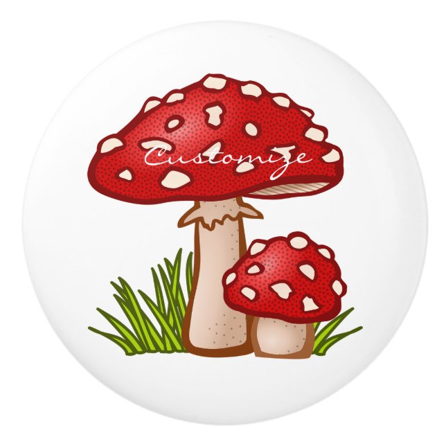 Red Amanita Mushrooms Thunder_Cove Ceramic Knob (Front)