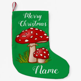 Red Amanita Mushrooms Thunder_Cove Small Christmas Stocking