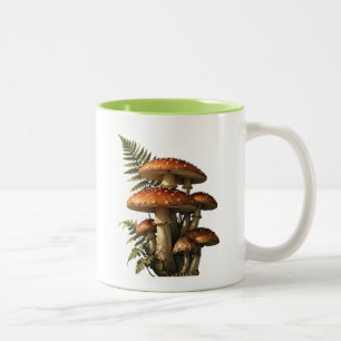 Red Amanita Mushrooms with Fern Botanical Two-Tone Coffee Mug