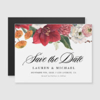 Red Amaryllis and Autumn Flowers Save the Date