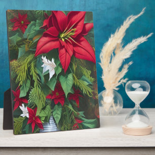 Red Amaryllis and Poinsettia with pine Bouquet Plaque