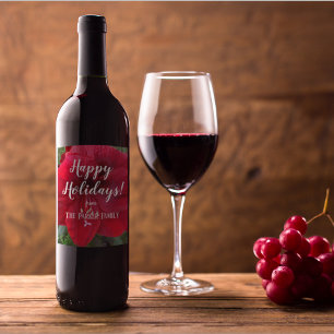 Red Amaryllis Bloom Personalised Holiday Wine Label