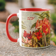 Red Amaryllis Botanical Art - Monogram Initials