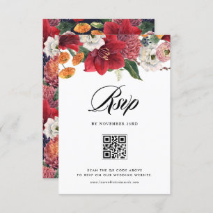 Red Amaryllis Botanical Winter Wedding QR Code RSVP Card