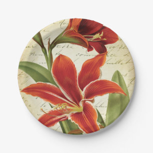 Red Amaryllis Christmas Flower Botanical Paper Plate