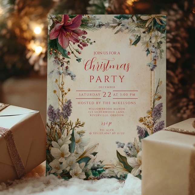 Red Amaryllis Christmas Invitation (Creator Uploaded)