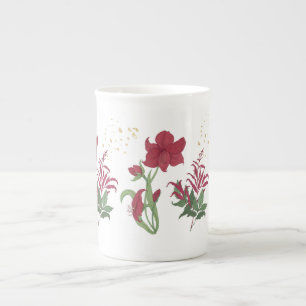Red Amaryllis Festive Bone China Tea Mug