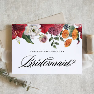 Red Amaryllis Floral Will You Be My Bridesmaid Postcard