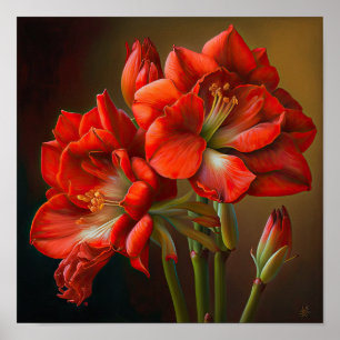 Red Amaryllis Flower Art Print Poster