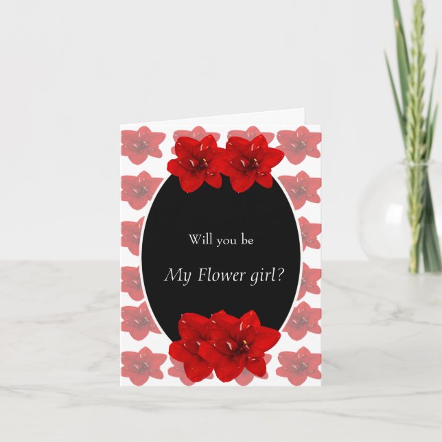 Red Amaryllis Flower girl Thank You Card (Front)