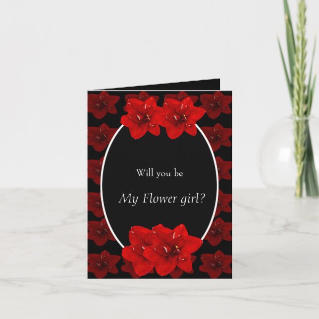 Red Amaryllis flower wedding floral girl Thank You Card (Front)