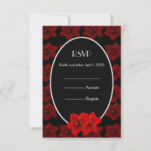 Red Amaryllis gold wedding RSVP Card